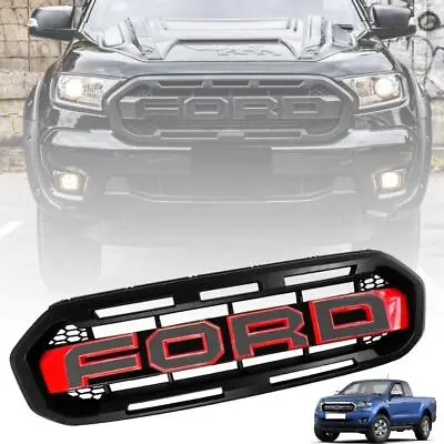 Matte Black Grille Grey Logo Emblem Red Edge Fit Ford Ranger XLT Ute 2019-2021 • $313.93