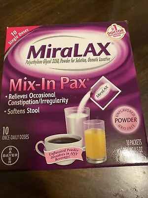 MiraLax Mix-In Pax 10 Single Dose Powder Packets (1 Box) BB: 1/2024 Unflavored • $25