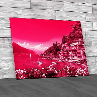 Varenna Town In Como Lake Authentic Italian Lake Pink Canvas Print Large • £27.95