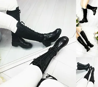 £20.99 • Buy Womens Ladies Knit Lace Up Boots Knee High Thigh Stretch Block Heel Boots Size