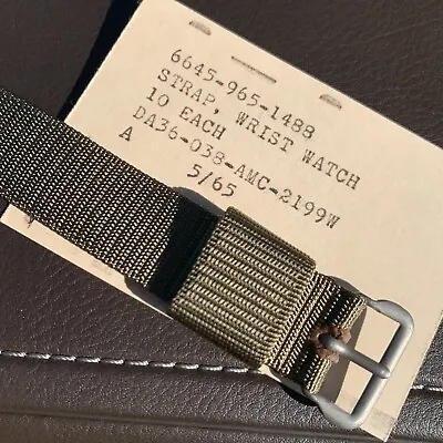 Vietnam Era US Military Wristwatch Strap Band Nylon OD 1965 NOS 17mm Authentic • $38.95