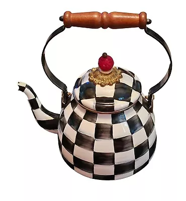 Mackenzie-Childs Courtly Check Enamel Tea Kettle Decorative 2-Quart Teapot. • $129.99