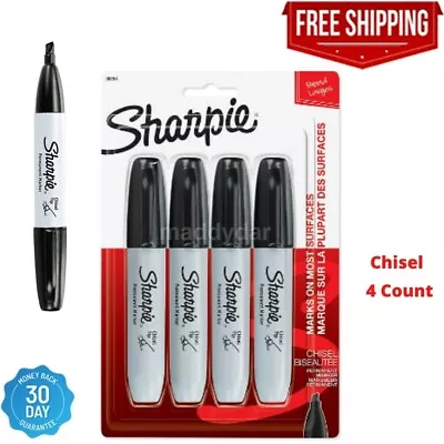 Sharpie Mini Permanent Markers With Chisel Tip Black 4 Count Black Fine Point • $8.96