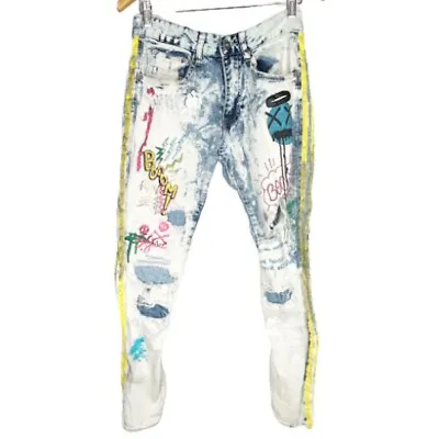 Smoke Rise Jeans 30/32 Hand Crafted Painted Graffiti Destroyed Distressed Unisex • $33.99