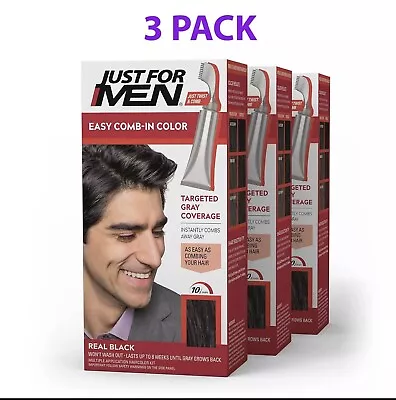 Just For Men Easy Comb-In Color Mens Hair Dye With Comb Real Black A-55 Pack 3 • $24.99