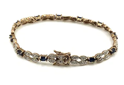 $39.99 • Buy Ross Simons Sterling Silver Gold Plated Blue Sapphire 2 Diamonds Tennis Bracelet