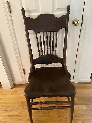 ANTIQUE HIGH BACK CHAIR WITH CARVED BACK Solid Wood • $145