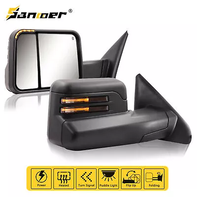 Pair Tow Mirrors Manual Flip Up Power Heated LED Signals For 2002-2008 Dodge Ram • $180.49