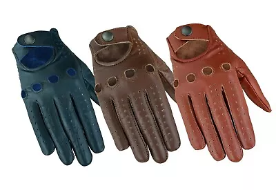 Mens Soft Cow Naked Leather Classic Retro Style  Chauffer Car Driving Gloves • £9.98