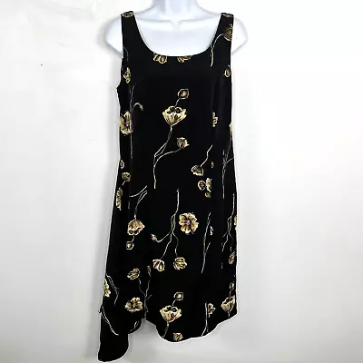 Vintage Basic Editions Sun Dress Sz 6 Black Floral Asymmetrical Hem 80s 90s Y2K • $24.50