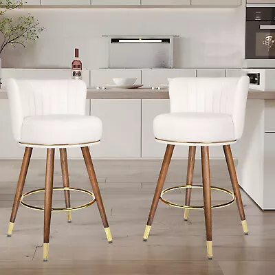 24  White Counter Height Bar Stools Swivel Bar Chairs With Wood Legs Set Of 2 • $187.69