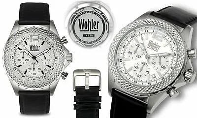 NEW Wohler 1483M Mens Magnus Chronograph Date Black Leather Silver Dial SS Watch • $56.95