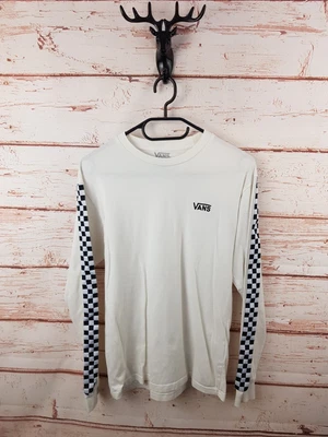 £12.99 • Buy Vans Womens T-Shirt Small White Long Sleeve Chequered Flag Tape Logo Crew Neck