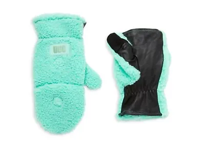 UGG Pale  Emerald Green Faux Fur Sherpa Flip Mitten Fingerless Glove NEW M • $45