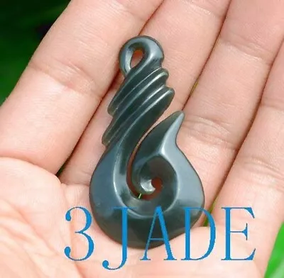 New Zealand Maori Style Hook Hei Matau Natural Nephrite Jade Pendant • $19.99