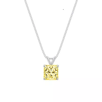 2.25 Ct Princess Canary Created Diamond Real 14K White Gold Pendant Necklace 18 • $259.97