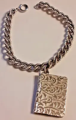 Vintage Sterling Silver Curb Link 7.5  Charm Bracelet With Hinged 2 Photo Charm • $109.65