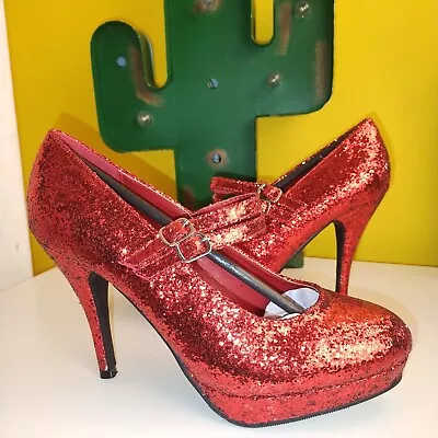 Ellie Shoes Double Strap Maryjane   Red Glitter Women's Size 9 Pump 4  Dorothy  • $44