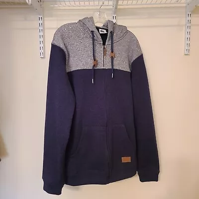 Quicksilver Keller Fleece Hoodie Full Zip Sweatshirt Sweater Jacket Navy Size L • $15