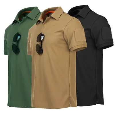 Men's Short Sleeve Tactical Polo Shirts Quick Dry Team Combat Top Shirts Plain T • $13.29