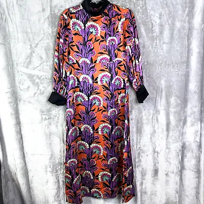 Vintage Satin 1970s Maxi Dress Stan Herman Mr Mort Bonwit Floral Design Size 12 • $139.99