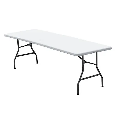 Portable Outdoor Plastic Folding Table 8' Metal Frame 300lbs White • $87.58