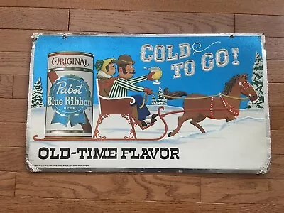 Pabst Blue Ribbon Vintage Beer Sign Snowmobile Horse Winter Snow Sleigh Rare! • $1049