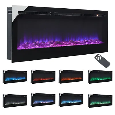 Electric Fireplace Wall-Mounted Adjustable Heater LED Flame Remote Control Timer • £239.99
