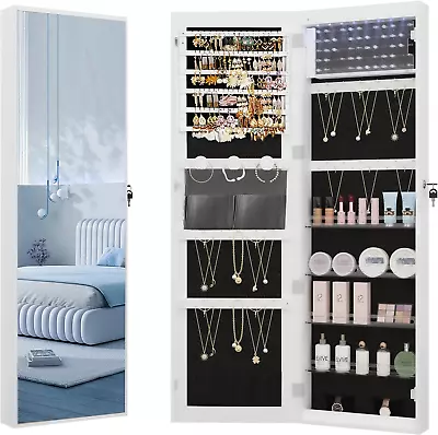 8 Leds Mirror Jewelry Cabinet 47.2-Inch Jewelry Armoire Organizer Wall/Door Mo • $133.88