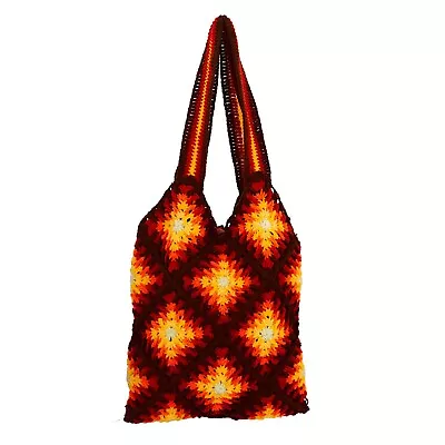 VEDI ARTISTRY Handmade Crochet Brown And Orange Shoulder Bag • $46.99