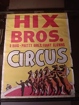 $50 • Buy HIX BROS CIRCUS Vintage Poster - 1960s Horse Show Rare 21 X28  - FREE SHIPPING