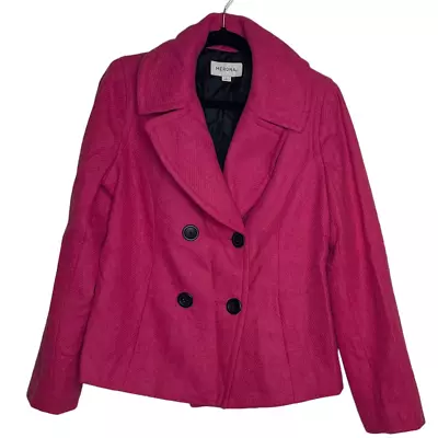 Merona Womens Peacoat Barbie Pink Waist Length Buttons Lined Notch Collar L • $16.99