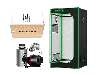 VIVOSU 2X2ft Indoor Grow Tent 600D & VS1000SE LED Grow Light & 4  Inline Fan Kit • $178.49