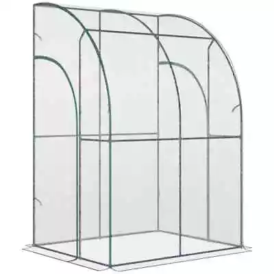 Outsunny Walk-In Lean To Wall Greenhouse W/ Zip Door PVC Cover 143x118x212 Cm • £40.95