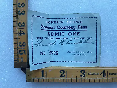 Vintage Frank R Conklin Shows Special Courtesy Pass Carnival Midway Sign Fair • $12
