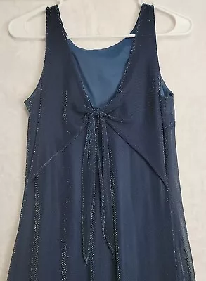 Vtg All That Jazz Blue Metallic Shimmer Sleeveless Shift Evening Dress Size S  • $135