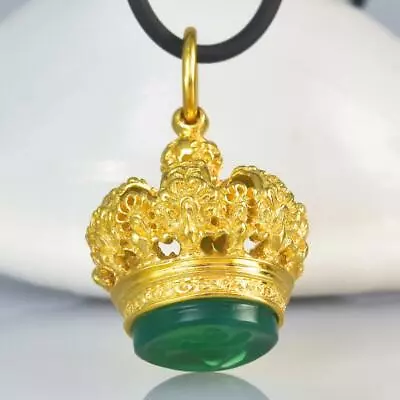 Gold Vermeil Sterling Silver Chalcedony Fob Seal Stamp Crown Pendant 13.20 G • $172