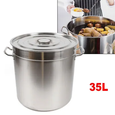 £57 • Buy 35L Large Stainless Steel Deep Stock Pot With Lid Catering Saucepan Cooking Pan