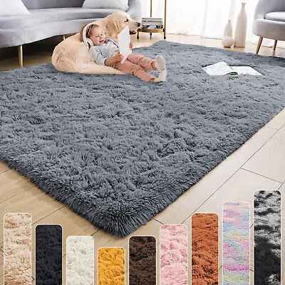 Anti Slip Thick Large Shaggy Rugs Soft Fluffy Rug Living Room Bedroom Carpet Mat • £8.09