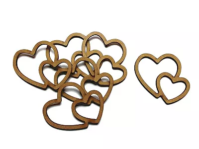 Wooden Two Hearts Outline Craft Shape MDF Embellishment Cutout Decoration • £3.29