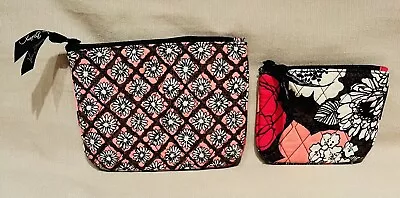 Vera Bradley Makeup Bag And Coin Pouch Mocha Rouge Pink & Brown Floral • $18.95