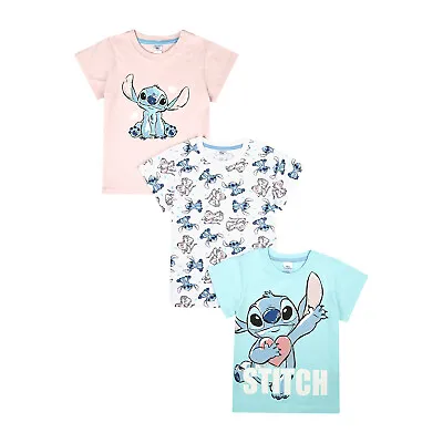 Lilo And Stitch Girls T-Shirts 3 Pack Official Lilo & Stitch Ages 5 To 12 Years • £16.95