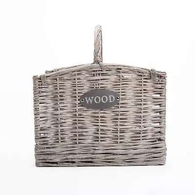 Medium Grey Washed Wicker Fireside Heavy Duty Log Basket • £22.99