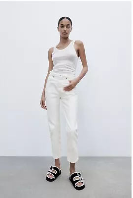Zara Jean Pants Size 8 Whites Mom Fit Jeans White 8197/231 NWT Straight Leg • £20.50