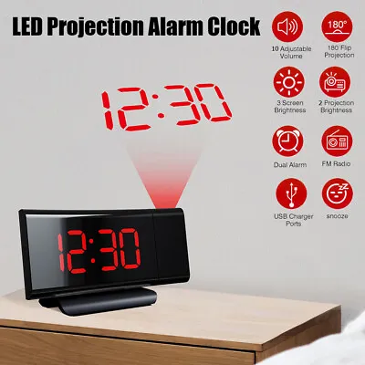 $30.95 • Buy LED Digital Projection Alarm Clock Time Projector LCD Display FM Radio USB Port