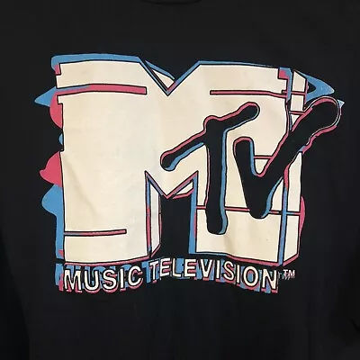 MTV Music Television Black Short Sleeve Graphic T Shirt Size 3XL Blue Pink Logo • $14.99