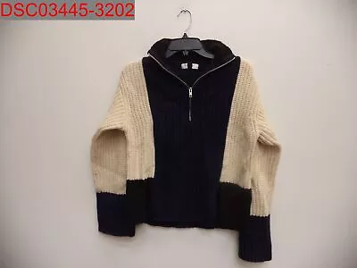 Victor Alfaro Collective Women Black Navy & Ivory Colorblock 1/2 Zip Sweater M • $61.19