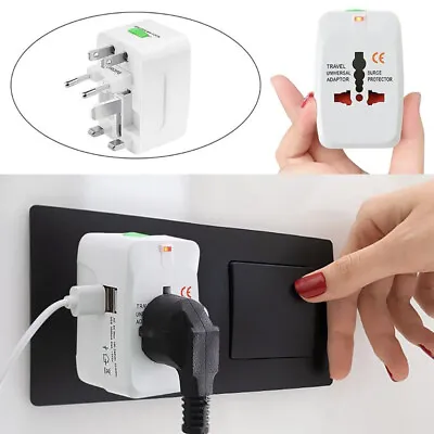 Universal Travel Power Adapter Use In World Wide Plug Charger UK EU AU US 2 USB • £6.99