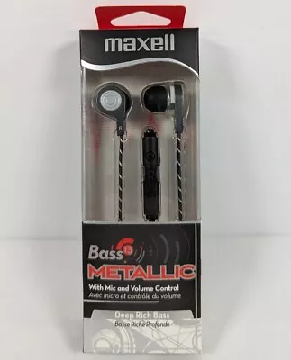 Maxell Bass 13 Metallic Earbuds With Mic & Volume Control Black Deep Rich Bass  • $8.88