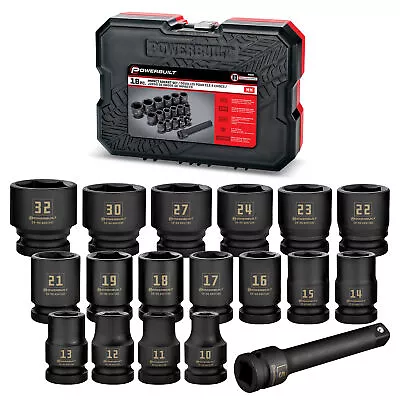 Powerbuilt 18 Piece 1/2 Inch Drive 6 Point Metric Impact Socket Set - 940838 • $79.95